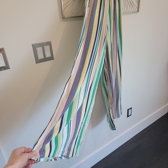 Anthropologie Le Lis Green Blue Striped Strapless Wide Leg Jumpsuit Pantsuit - Picture 16 of 16
